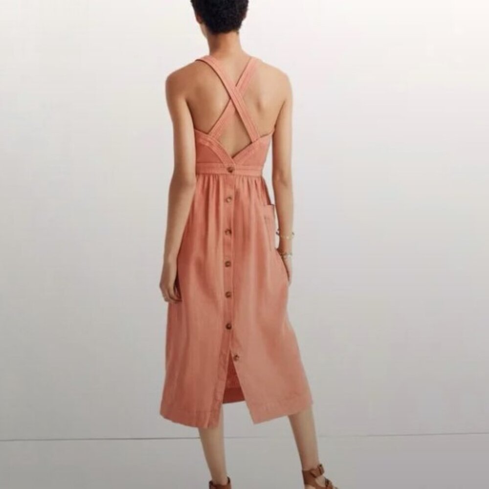 Madewell Apron Midi Crossback Dress Coral Summer Size 2